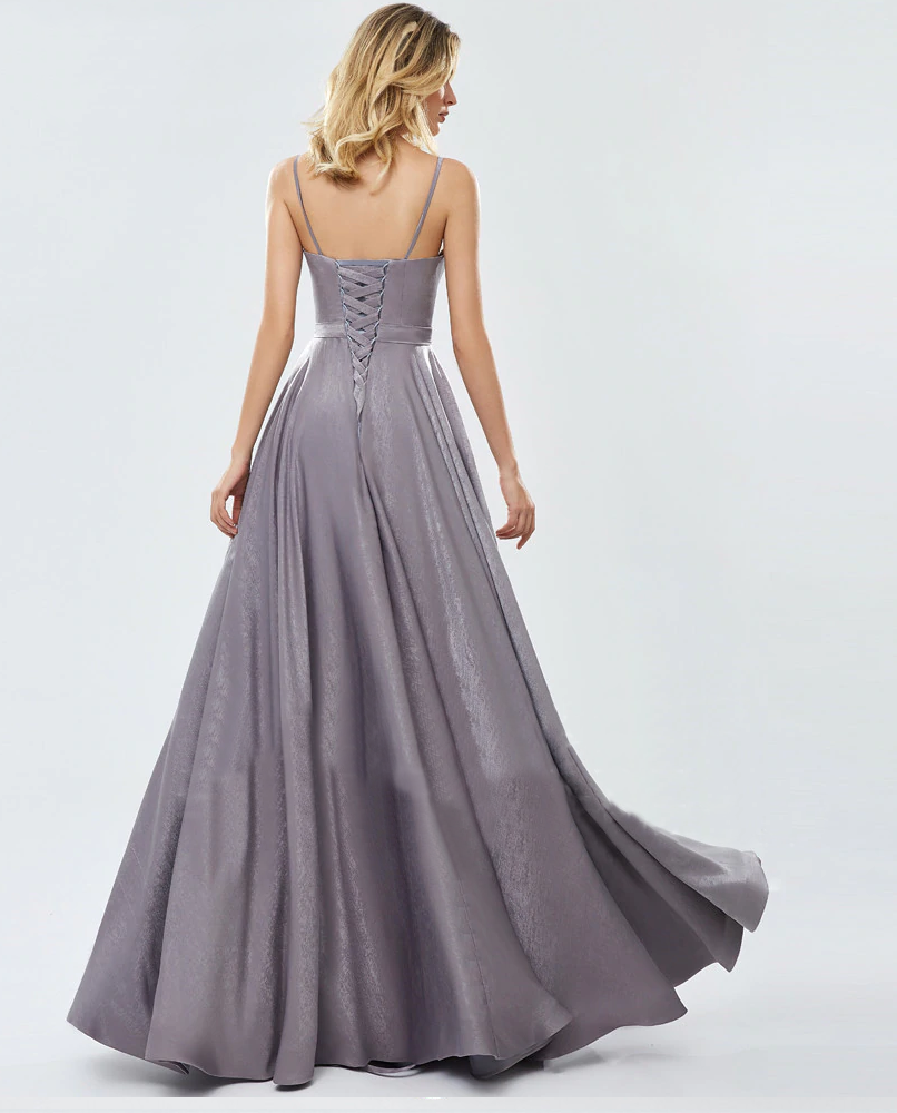 Grey satin best sale prom dress