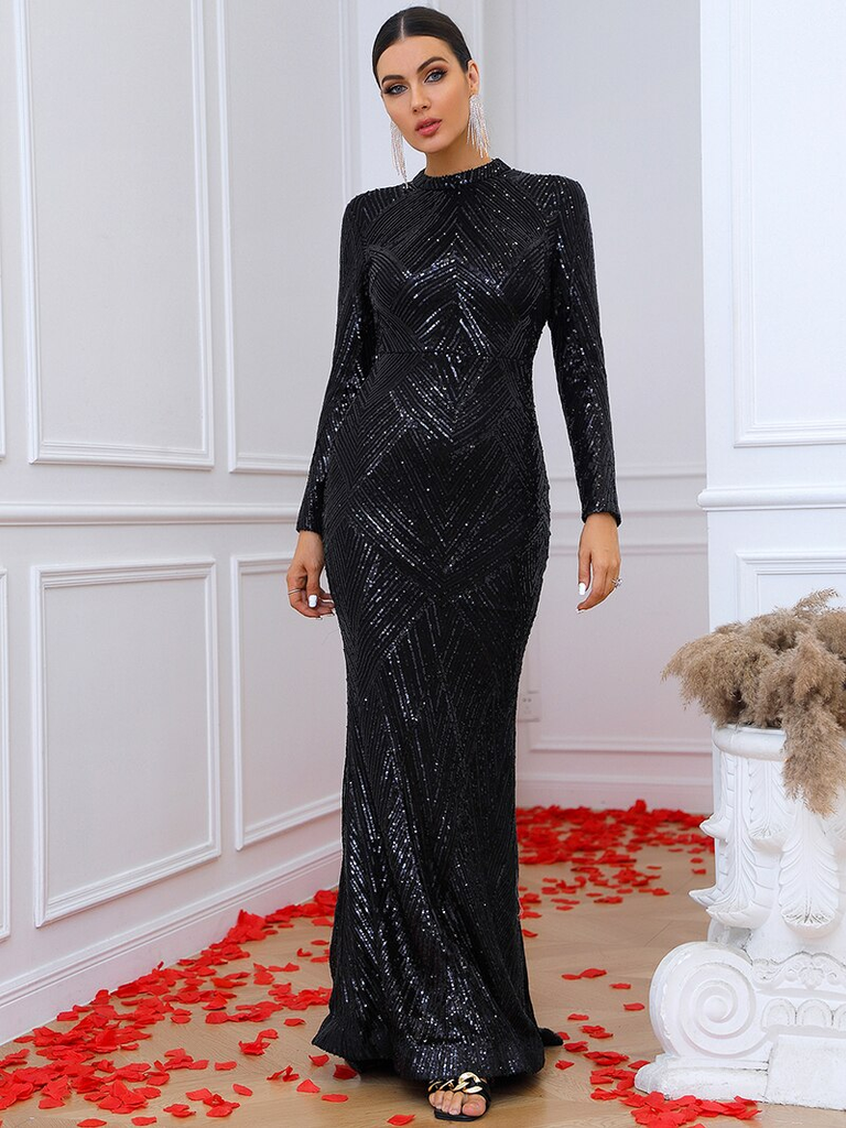 Armina Black Sequins Gown – Micaah